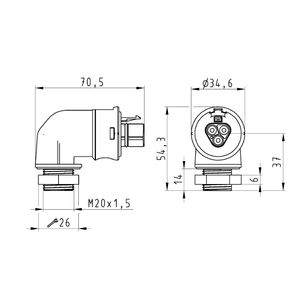 Stecker Male dreiadrig gewinkelt Geräteanschluss Wieland | AEconversion RST 20i3