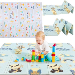 Spielmatte faltbar 200x180x1 cm, Kinderteppich doppelseitig, Spielteppich, Schaumstoffmatte, Krabbelmatte für Babys und Kleinkinder, Panda, blau