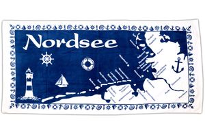 Handtuch Nordsee blau weiß Badetuch Strandtuch 100% Baumwolle Velours und Frottee Urlaub 75*160cm