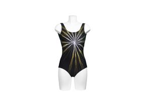 Pacific Fashion Badeanzug  Schwarz-Gold Frontprint  31060, Gr. 50 D