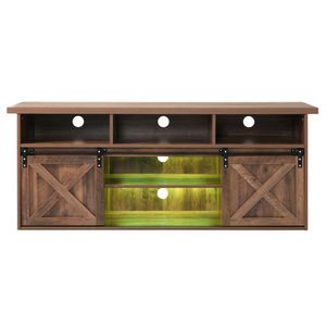 Merax Lowboard TV-Schrank mit LED, 9 Fächern und Schiebetüren, 150cm breit, braun im Landhausstil