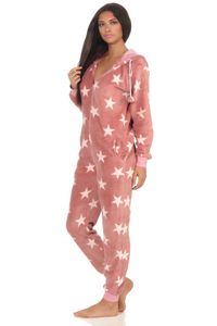 Toller Damen Schlafanzug Einteiler Jumpsuit Overall - Sterneoptik - 291 267 97 961, Farbe:rosa, Größe:40/42