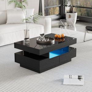 Merax Couchtisch hochglanz schwarz, Couchtisch mit 4 Schubladen inkl. LED, Beistelltisch Wohnzimmertisch Kaffeetisch, 80x50x36cm, modernes Design