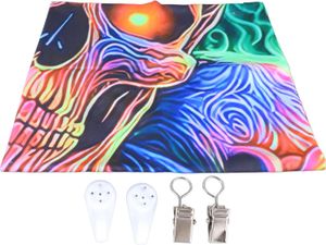 UV Reaktive Schädel Wandteppich dekorativ farbenfrohe mysteriöse Handgefertigte Schwarzlicht mit Accessoires gebürstetem Stoff GTYG (297) 200x150 cm /