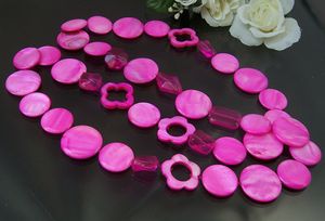 Z86 lange Halskette echt Perlmutt Pink Blume ca.100cm endlos