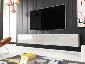 MIRJAN24 TV-Lowboard Detroit D180, Stilvoll TV-Tisch, 2 Türen, Modern Wohnzimmer (Weiß / Weiß Hochglanz, ohne Beleuchtung)