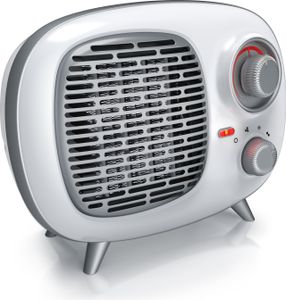Brandson Keramik Heizlüfter 1500W im Retrodesign, Überhitzungsschutz, Thermosicherung, Umkippschutz, 2 Leistungsstufen, Weiß/Silber