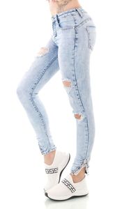 y Push Up Skinny Jeans mit Strass-Verzierung und Cut-Outs in ice blue Größe - 38