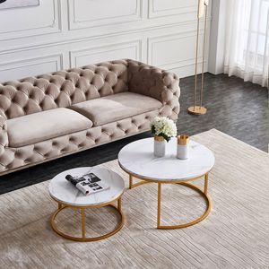 Konferenční stolek Fortuna Lai Set of 2 White Gold Marble Optics Sofa Table Round Modern