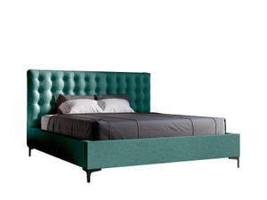 POMEBLE Ručne vyrobená čalúnená posteľ 180x200 model Luna - manželská posteľ s dreveným rámom a čiernymi kovovými nohami - zamatový materiál - tyrkysová (Fresh 30 )