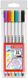 Premium-Filzstift mit Pinselspitze für variable Strichstärken - STABILO Pen 68 brush - 6er Pack - mit 6 verschiedenen Farben