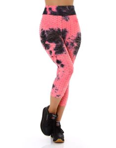 High Waist Batik Fitness 7/8 Leggings mit Struktur und Push up-Effekt, Farbe: Neonpink, Größe: S/M