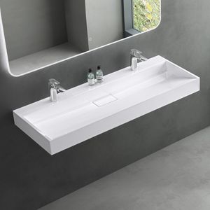 Mai & Mai Waschbecken Aufsatzwaschbecken weiß Hänge-Waschtisch Rechteckig 2 Armaturenloch Breite: 120cm inkl. Ablaufgarnitur Col19