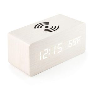 Holz Wecker mit Ladestation,Weckzeiten Digitaluhr, Tischuhr Alarm Clockweißes Holz
