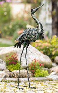 Dekofigur "Reiher" aus Metall, 90 cm hoch, schwarz grün gold, Fischreiher, Vogelschreck, Gartendeko für Draußen