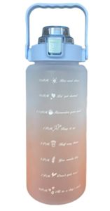 Trinkflasche Wasserflasche 2 Liter, Trink Motivation, Tages Skala, BPA frei, Strohhalm + 2 Trinkaufsätze, auslaufsicher, Camping, Sport (blau-orange)