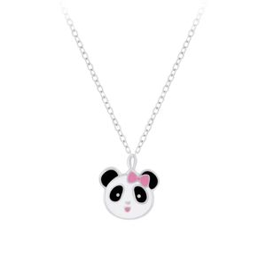 Silberne Halskette, Panda mit rosa Schleife