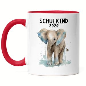 Schulkind 2024 Elefant Tasse Rot 1. Schultag 2024 Einschulung Schulanfang Schuleinführung