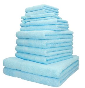 Betz 12er Handtuch-Set PALERMO 100% Baumwolle 2 Liegetücher 4 Handtücher 2 Gästetücher 2 Seiftücher  2 Waschhandschuhe Farbe - türkis