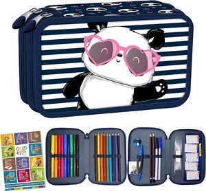 2-fache Federtasche Federmappe Federmäppchen 26-teilig gefüllte Schüleretui Stifte und Pinsel inkl. Aufgabenheft Federbox Etui Stiftetasche Schlamper-Etui Schul-Etui Schüleretui Love Panda