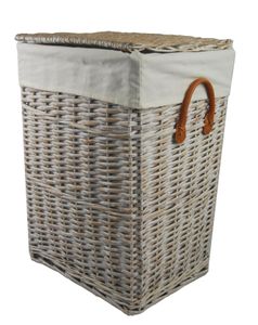 Wäschekorb Weide wasch weiß rechteckig 90L Bezug Deckel 48x36 H.62cm