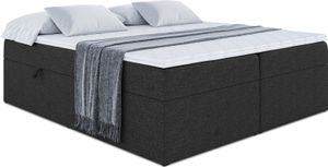 ALTDECOR Boxspringbett mit Multipocket-Matratze H4 (20 cm hoch) mit + PUR + Kokosmatte, Topper (4 cm hoch), Polsterbett mit Bettkasten MARCE-BW 160x200 - Schwarz Inari 100