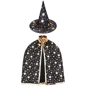 Kinder Halloween Kostüm, Hexe Zauberer Umhang mit Hut für Kinder(Magie Schwarz)