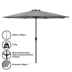 Slunečník na trhu klička deštník zahradní šedá / 230x300cm / 5,7kg / ocel / polyester 160g/m² [casa.pro]