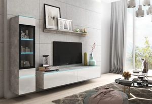 Wohnwand VIPER, Wohnzimmer-Set, Schrankwand, Stilvoll Anbauwand, weiß glanz/beton