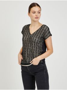 Beige-schwarzes Damen-T-Shirt aus Spitze ORSAY - M