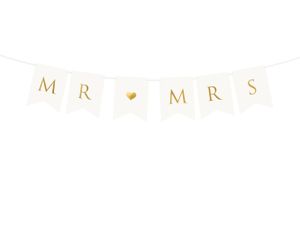 Mr and Mrs Girlande für Hochzeit 15x85cm weiß / gold