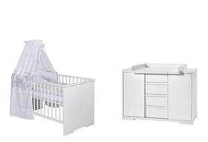 Schardt Sparset 2-teilig Maxx White bestehend aus, Kombi-Kinderbett 70x140 cm inklusive Umbauseiten und Wickelkommode mit Wickelaufsatz - Farbe: Weiß, 10 864 52 02