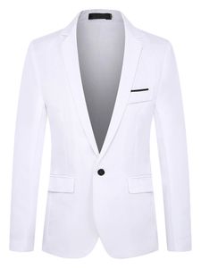 Herren Anzugsakkos Langarmanzug Slim Fit Mantel Einfache Büro Blazer Klassisch Jacke Weiß,Größe L