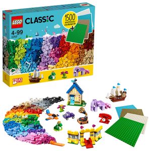 LEGO 11717 Classic extragroße Steinebox mit Bauplatten, Konstruktionsspielzeug mit Rädern, Fenstern, Türen und 4 Grundplatten, ab 4 Jahren
