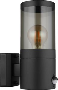 Venkovní nástěnné svítidlo Globo 32014BSS XELOO IP44 E27 60 W černé/kouřové sklo se senzorem pohybu