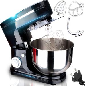 Küchenmaschine 2000W mit 6L Edelstahl-Rührschüssel inkl. Rührhaken, Knethaken, Schneebesen und Spritzschutz, 6 Geschwindigkeiten Schwarz Retoo