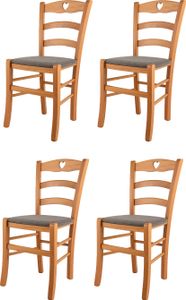 t m c s Tommychairs - 4er Set Stühle CUORE für Küche und Esszimmer, Robuste Struktur aus lackiertem Buchenholz im Farbton Honig und gepolsterte Sitzfläche mit Stoff in der Farbe Rehbraun bezogen