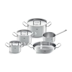 Fissler Original-Profi Collection Edelstahl-Kochtopfset, 5-teilig, Topf mit Metall-Deckel (3 Kochtöpfe inkl. Deckel,1 Servierpfanne, 1 Stielkasserolle) - Induktion 084-388-05-001 0 Silber