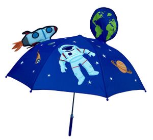 HECKBO 3D Kinder Regenschirm Weltraum Weltall Astronaut | mit Rakete, Erde, Planeten, Satellit mit Sichtfenster | Kinder Regenschirm oder Sonnenschirm für Jungen und Mädchen | Regenschirme für Schulkinder Kindergartenkinder | Wasserdicht und Winddicht | leichtes öffnen - keine Verletzungsgefahr | Schützt auch vor Sonne und Hitze | Länge: 59cm, Ø 73cm | Kids Umbrella | Premium Kinderregenschirme