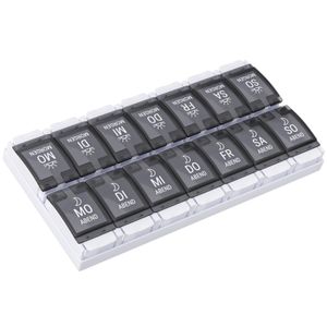 WELLGRO Tablettenbox für 7 Tage - Pillendose je 2 Fächer pro Tag - Klappdeckel mit Druckverschluss - Pillenbox Kunststoff BPA-frei - Farbe wählbar, Farbe:Schwarz
