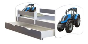 ACMA Jugendbett Kinderbett Junior-Bett Komplett-Set mit Matratze Lattenrost und Rausfallschutz Grau 42 Traktor 180x80 + Bettkasten