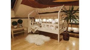 Bett mit Barrieren, KinderBett Hausbett für Kinder, Farbe: natürlich, Größe: 140x200cm