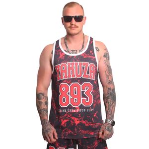 Yakuza Herren Varsity Mesh Tanktop, Schwarz/Rot, 4XL