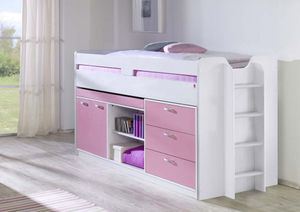 Hochbett BONNY Kinderbett Multifunktionsbett Bett Kinderzimmer Weiß/Rosa