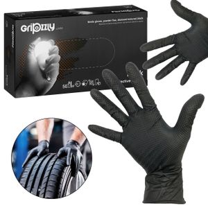 ZARYS schwarze Nitril-Einmalhandschuhe, puderfreie Handschuhe, Diamantstruktur 50 Stück XL