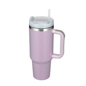 Dvoustěnný vakuově izolovaný hrnek z nerezové oceli s uchem a brčkem, hrnek do auta, hrnek na teplé a studené nápoje 1182 ml, fialový