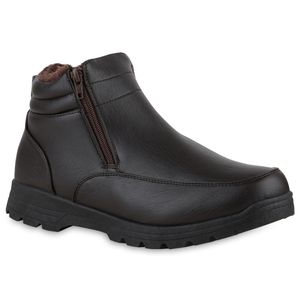 VAN HILL Herren Warm Gefütterte Winter Boots Stiefel Kunstfell Schuhe 840006, Farbe: Dunkelbraun, Größe: 44
