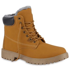 VAN HILL Herren Warm Gefütterte Worker Boots Bequeme Profil-Sohle Schuhe 840855, Farbe: Hellbraun, Größe: 46