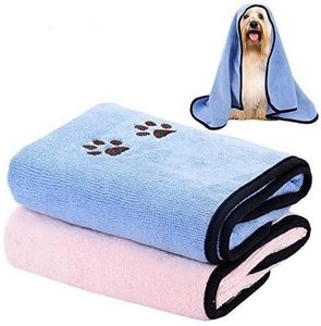 Hundehandtuch, 2 Stück Haustier Badetuch Großer Weich Microfiber Schnelltrocknend Warm Handtücher für Hunde mit Badebürste Haustierhandtuch für Hunde Katzen 90 * 50cm
