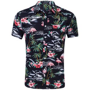 Männer Hawaii T-Shirt Kurzarm Sommerurlaub Floral Beach Casual Shirts Tops,Farbe: Schwarz,Größe:M